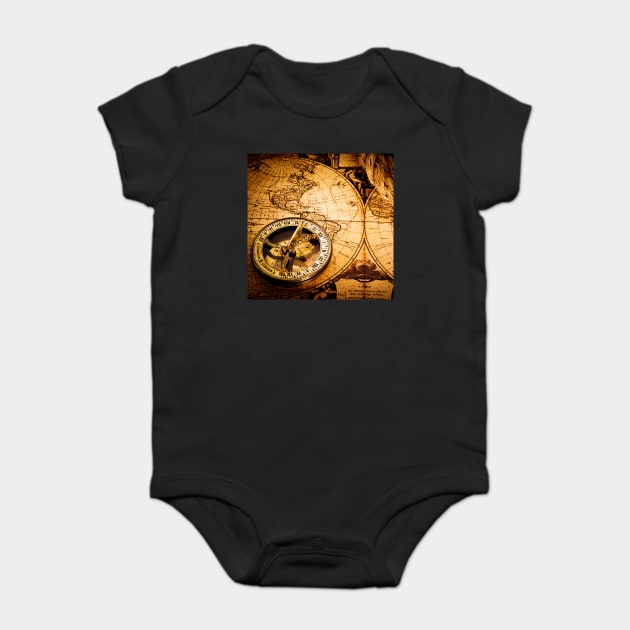 Vintage Beautiful Abstract Old Compass and Rope on Vintage Map 1752 Baby Bodysuit by Darksavage